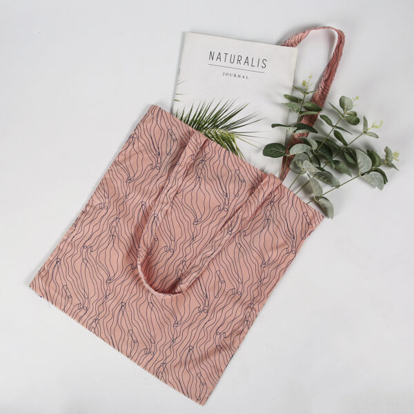 Custom stripe pink eco-friendly recycled reusable cotton canvas shopping bag with logo - Image 2