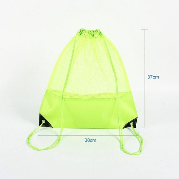 Custom logo PET mesh green shopping double drawstring bag - Image 2