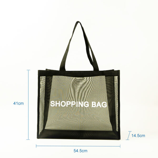 Custom high quality design black polyester mesh tote shopping bags with printed logo - Image 2