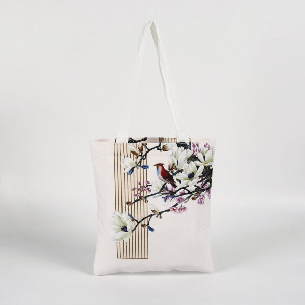 Wholesale custom digital print flower woman recycle cotton canvas tote shopping bag with zipper pocket