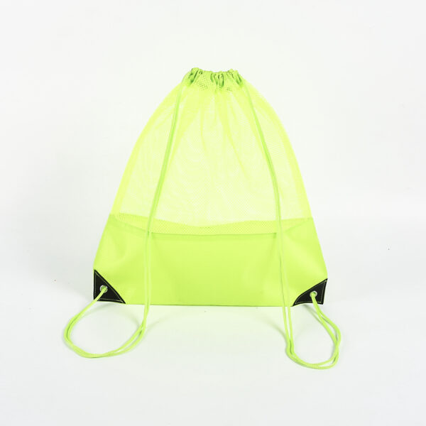 Custom logo PET mesh green shopping double drawstring bag