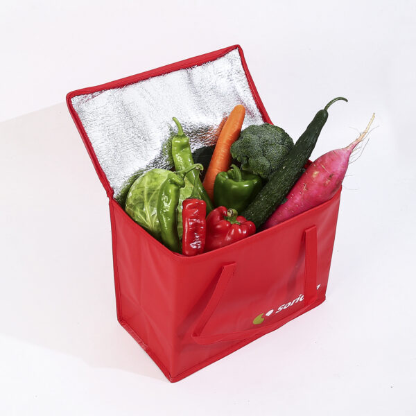 PP non woven red grocery insulated cooler bag with zipper - Image 2