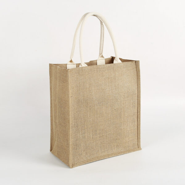 Cheap natural recycle reusable jute burlap shopping tote bag with cotton handle