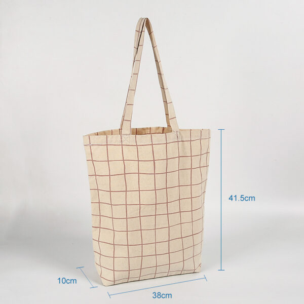 High quality custom logo sturdy cheap fashion canvas cotton shopping tote bag with gingham lining - Image 2