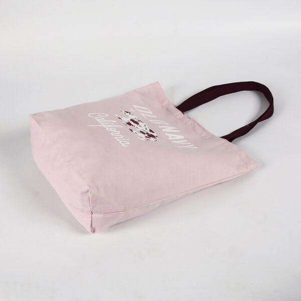 Custom reusable small pink cartoon cotton shopping tote bags for women - Image 3