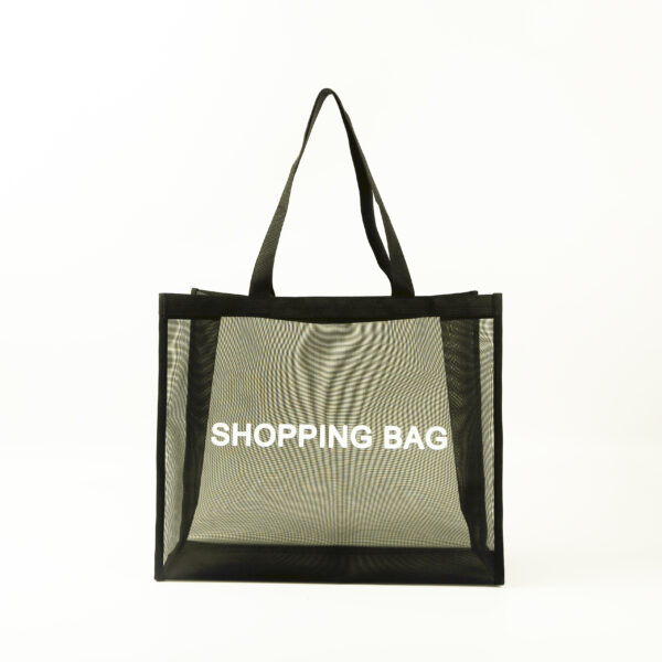 Custom high quality design black polyester mesh tote shopping bags with printed logo