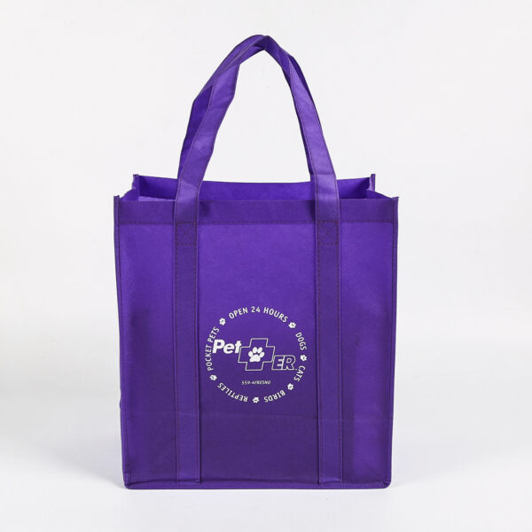 Top quality purple nonwoven reusable shopping tote bags for grocery with logos reusable