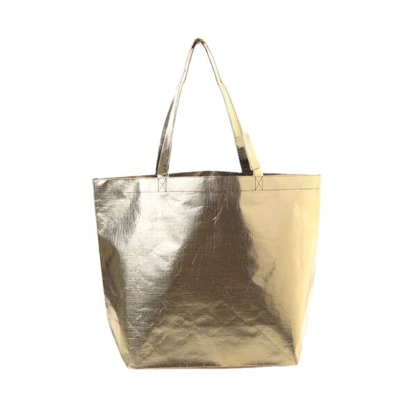 Wholesale tote reusable custom logo printed shiny eco friendly shopping bags