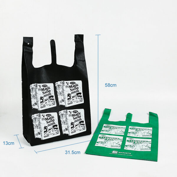 Logo print tote custom t shirt black and white w cut non woven shopping bags - Image 2