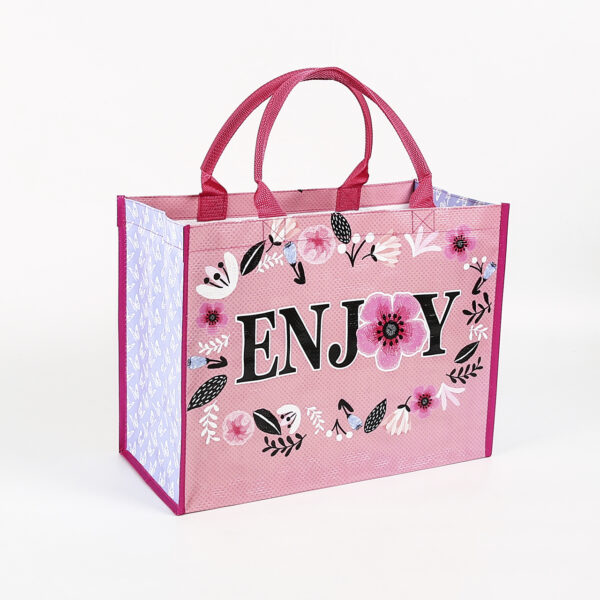 Eco friendly reusable water proof pink pp woven shopping tote bag