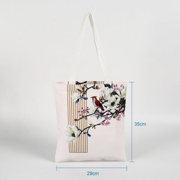 Wholesale custom digital print flower woman recycle cotton canvas tote shopping bag with zipper pocket - Image 2