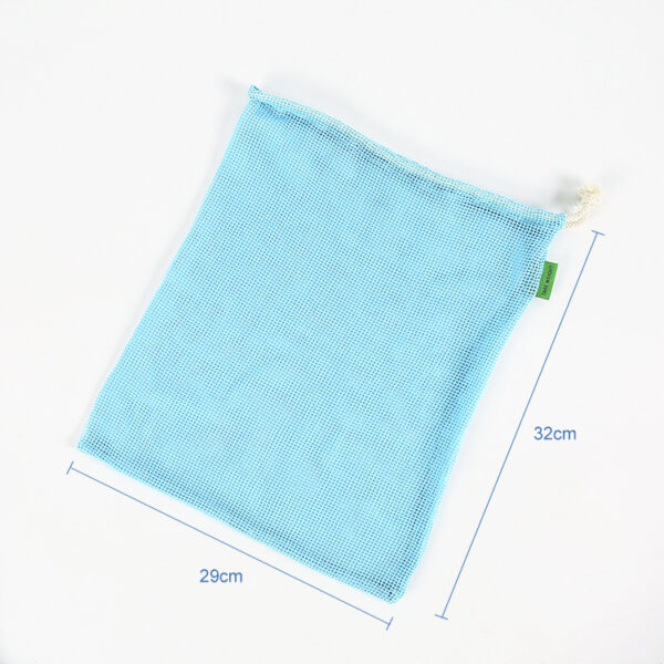 Custom eco friendly reusable blue cotton mesh drawstring bag - Image 5