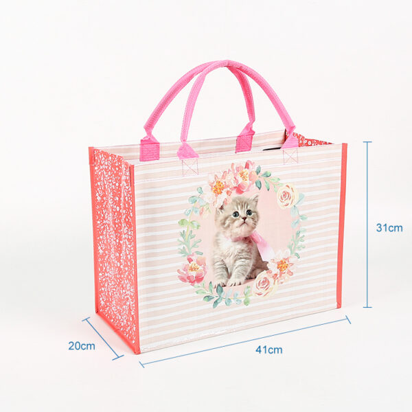 new animal print cat recycled pp woven travelling tote shopping beach bags - Image 3