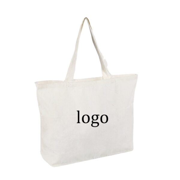 Wholesale organic reusable fashionable large white cotton canvas tote bag with custom logo