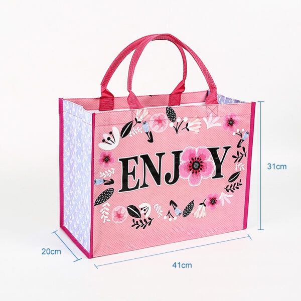 Eco friendly reusable water proof pink pp woven shopping tote bag - Image 3