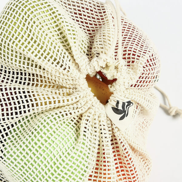 Reusable vegetable grocery organic cotton net mesh drawstring produce bag - Image 4