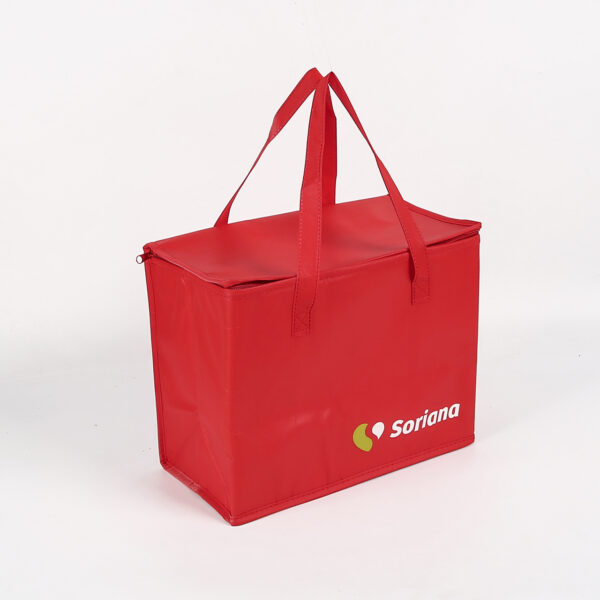 PP non woven red grocery insulated cooler bag with zipper