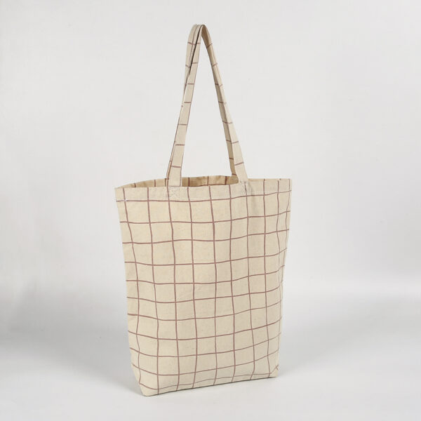 High quality custom logo sturdy cheap fashion canvas cotton shopping tote bag with gingham lining