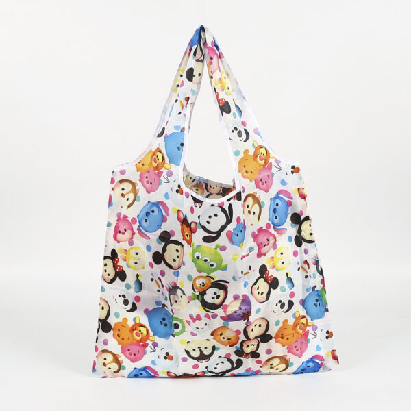 Eco friendly 190T PET all over print custom reusable polyester grocery tote bags with pouch