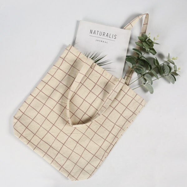 High quality custom logo sturdy cheap fashion canvas cotton shopping tote bag with gingham lining - Image 3