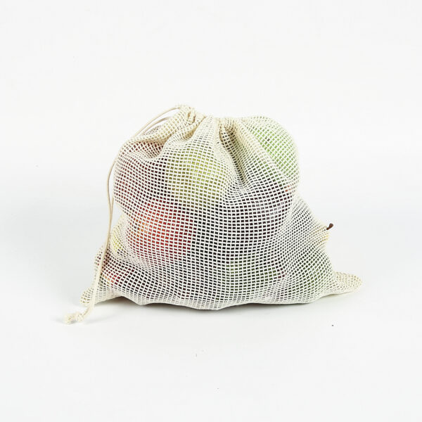 Reusable vegetable grocery organic cotton net mesh drawstring produce bag