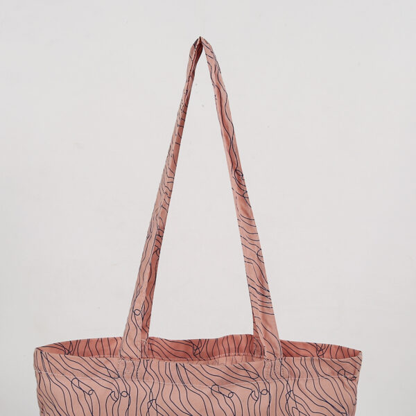 Custom stripe pink eco-friendly recycled reusable cotton canvas shopping bag with logo - Image 4