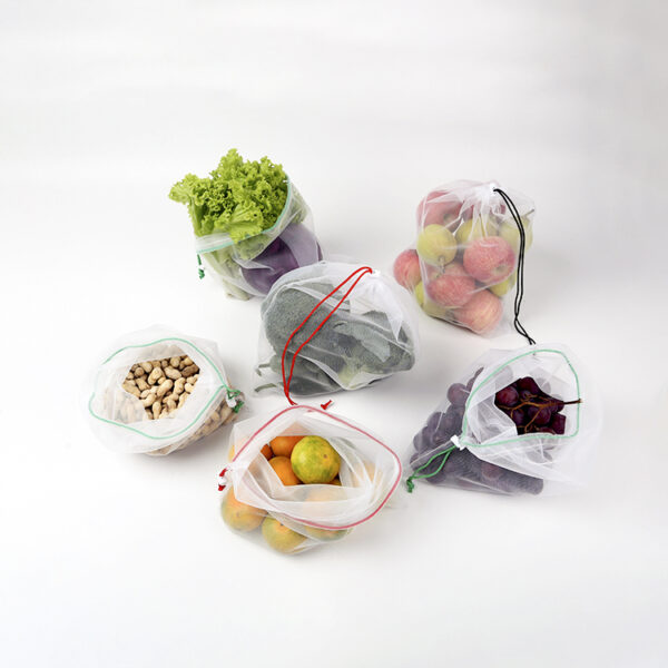 Eco friendly custom drawstring food mesh bags with drawstring for fruits and vegetable