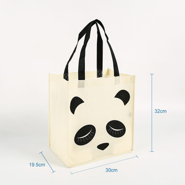 Small lifestyle printed panda nonwoven reusable grocery shopping portable tote bag for children - Image 3