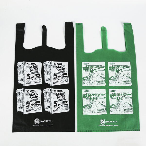 Logo print tote custom t shirt black and white w cut non woven shopping bags