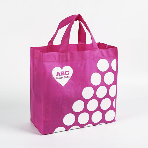 Eco custom can print logo non woven reusable small pink tote grocery shopping bags with logo