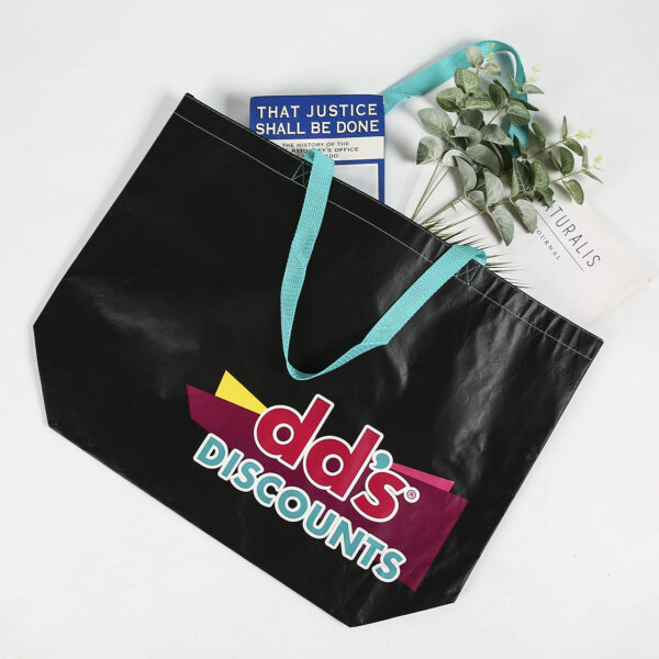 Recycled PP non woven custom black shopping bag with logo - Image 2