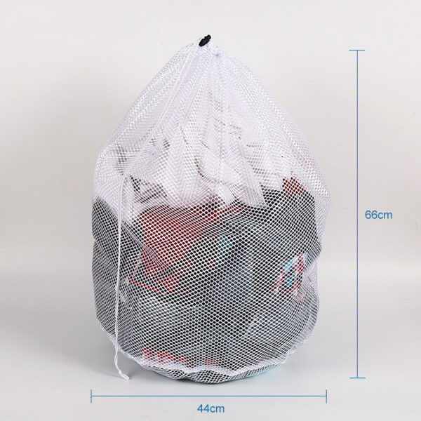 Large capacity heavy duty white commercial mesh net laundry bag with drawstring - Image 2