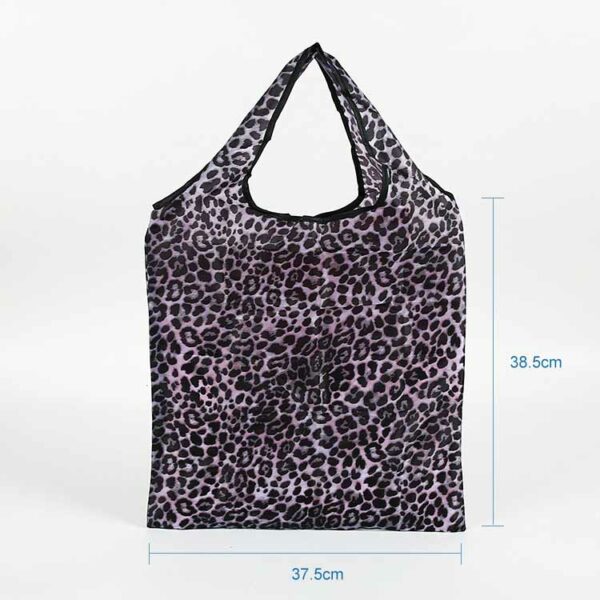 Reusable 190T PET leopard print small foldable tote shopping bag - Image 2