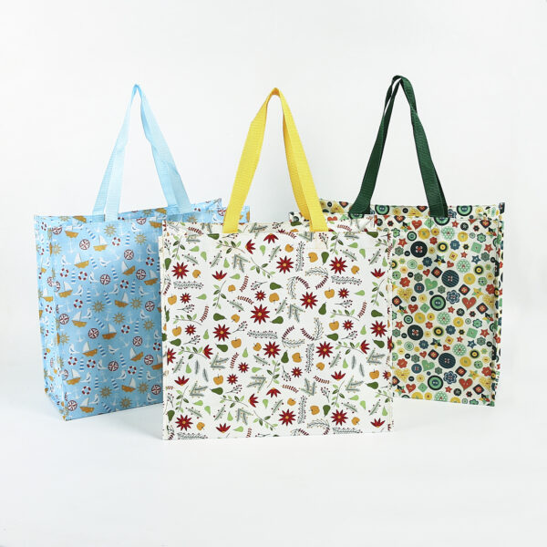 Wholesale gravure printing stitch-bonded tote woven stitchbond laminated rpet shopping bag