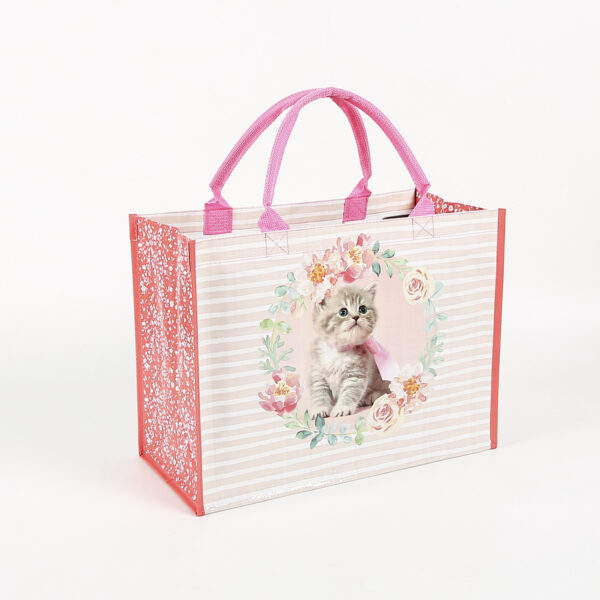 new animal print cat recycled pp woven travelling tote shopping beach bags