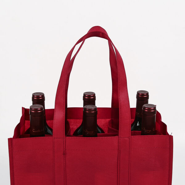 PET non woven reusable custom logo 6 bottle wine shopping tote bag for wine bottles - Image 4