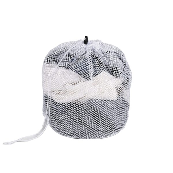 ECO travel foldable custom mesh laundry packaging bag with drawstring strap for hotels