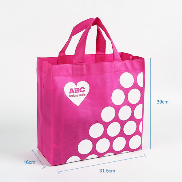 Eco custom can print logo non woven reusable small pink tote grocery shopping bags with logo - Image 3