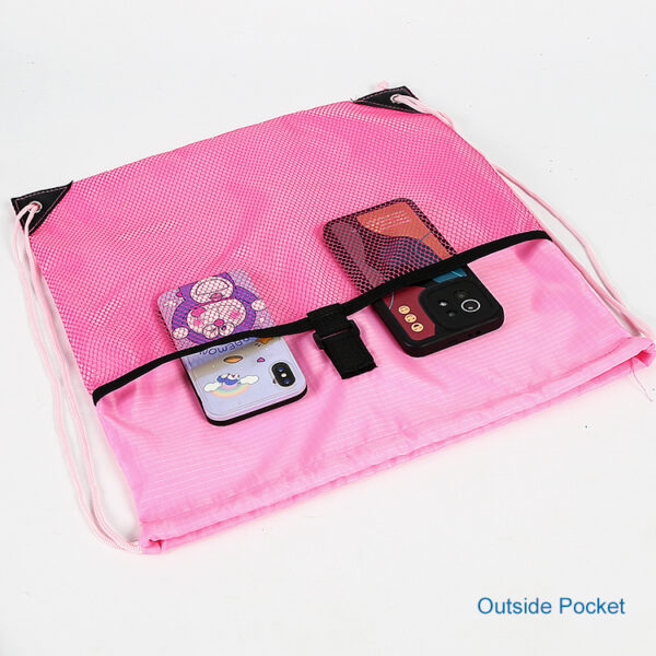 Wholesale eco friendly pink sport drawstring bag with mesh pocket - Image 4