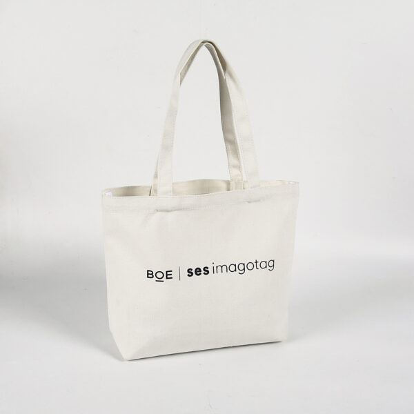 Custom printed logo white beach hand natural recycled cotton canvas tote shopping bag