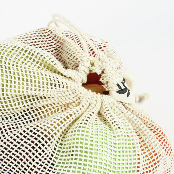 Reusable vegetable grocery organic cotton net mesh drawstring produce bag - Image 3