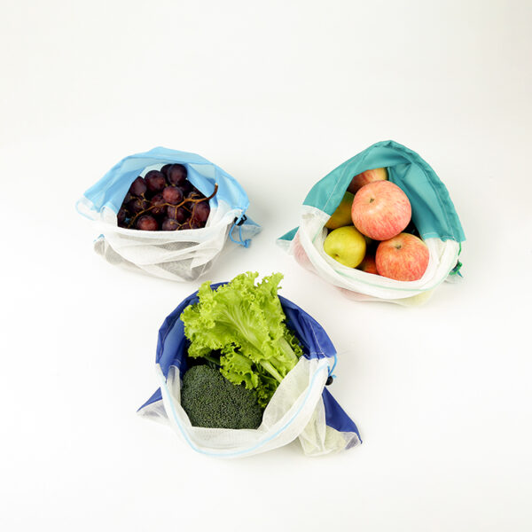 Custom eco friendly polyester mesh fruit vegetable packing drawstring storage bag