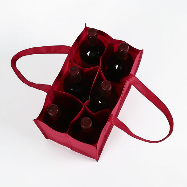 PET non woven reusable custom logo 6 bottle wine shopping tote bag for wine bottles - Image 2