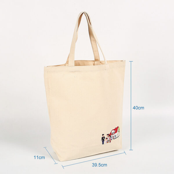 Custom new design eco friendly organic cotton canvas shopping tote bag with bottom - Image 2