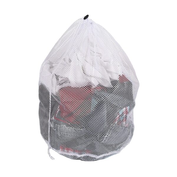 Large capacity heavy duty white commercial mesh net laundry bag with drawstring