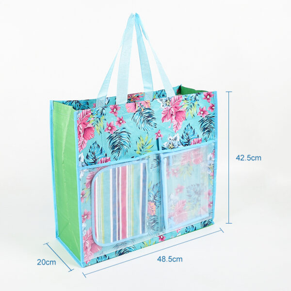 Custom PP woven PET mesh organza tote shopping bag with front pocket - Image 3